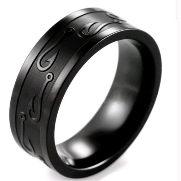 8mm Stainless Steel black Ring Man Women Band - Picture 1 of 4